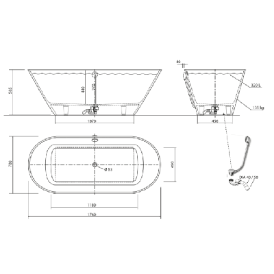 Akmens masės vonia Aura Ornea 2, balta