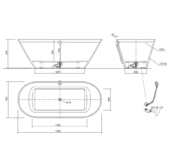 Akmens masės vonia Aura Ornea 2, balta