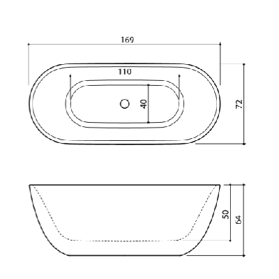 Akmens masės vonia Balteco HALO 169x72, RAL spalvos šonai