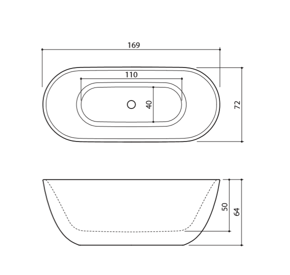 Akmens masės vonia Balteco HALO 169x72, RAL spalvos šonai