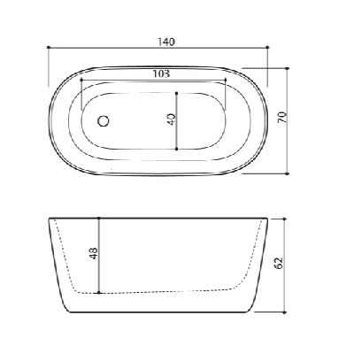 Akmens masės vonia Balteco AZUR 140x70, RAL spalvos šonai
