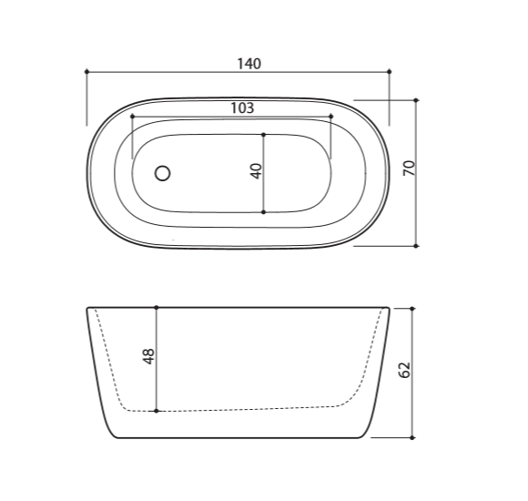 Akmens masės vonia Balteco AZUR 140x70, RAL spalvos šonai