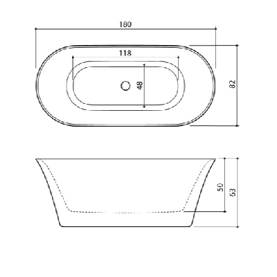 Akmens masės vonia Balteco FIORE 180x82, RAL spalvos šonai