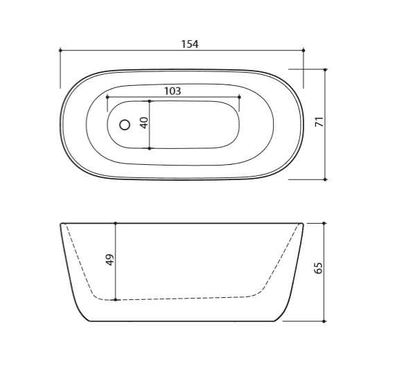 Akmens masės vonia Balteco AZUR 154x71, RAL spalvos šonai