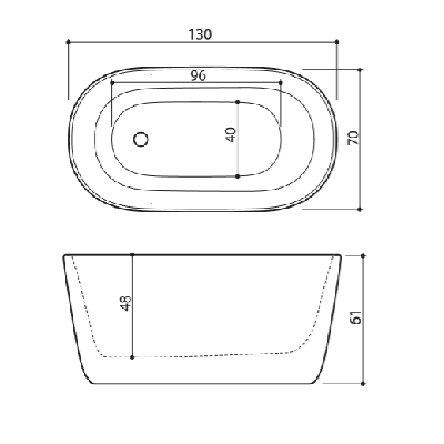 Akmens masės vonia Balteco AZUR 130x70, RAL spalvos šonai