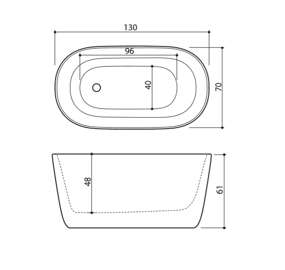 Akmens masės vonia Balteco AZUR 130x70, RAL spalvos šonai