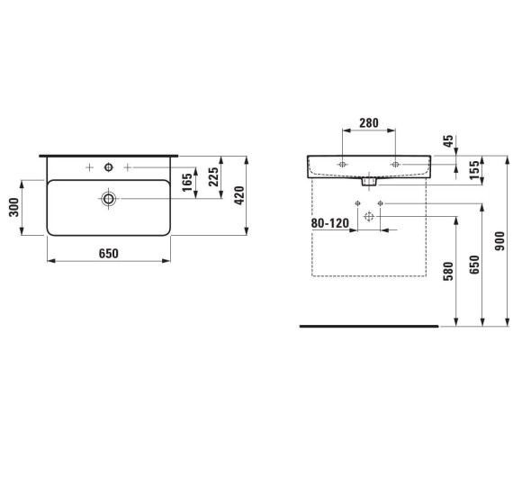 Pakabinamas praustuvas Laufen Val 65x42cm