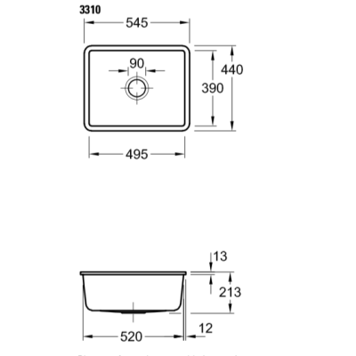 Villeroy & Boch Subway 60 SU keraminė plautuvė,montuojama po stalviršiu (su papildoma C+ danga)