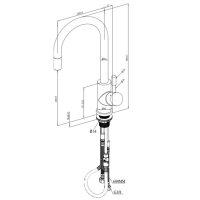 Villeroy & Boch maišytuvas plautuvei su ištraukiamu dušeliu Umbrella Flex, pasirenkama spalva