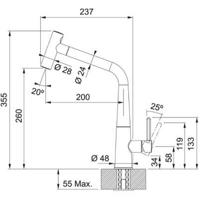 FRANKE Icon maišytuvas plautuvei su ištraukiama žarna - dušeliu, pasirenkama spalva