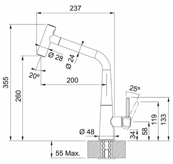 FRANKE Icon maišytuvas plautuvei su ištraukiama žarna - dušeliu, pasirenkama spalva