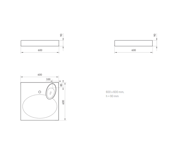 PAA Claro praustuvas 60 x 60 cm, baltos blizgios spalvos (skirtas ant skalbimo mašinos)