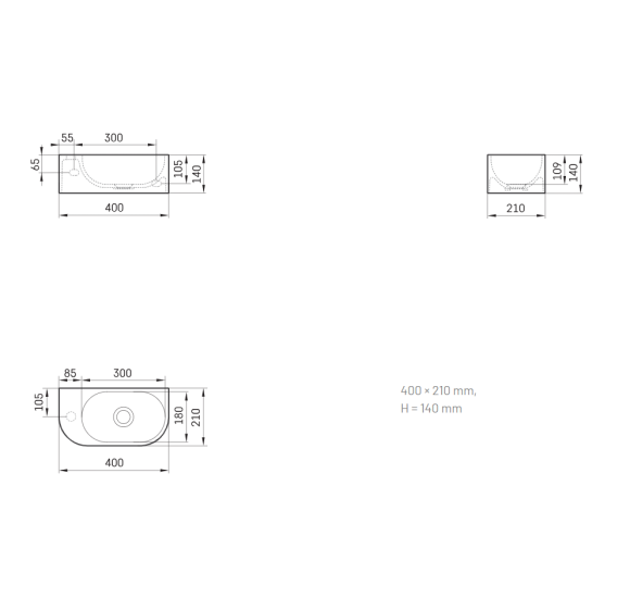 PAA RE Silkstone praustuvas 400x210 mm