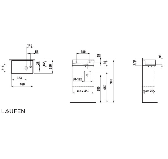 Pastatomas praustuvas Kartell by Laufen 460x280 maišytuvas dešinėje