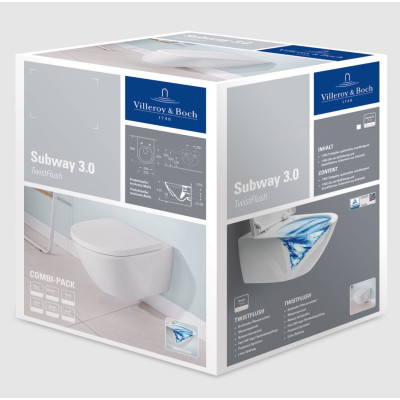Villeroy&Boch Subway 3.0 su C+ danga, "Twist flush" pakabinamas klozetas su "Soft close" dangčiu