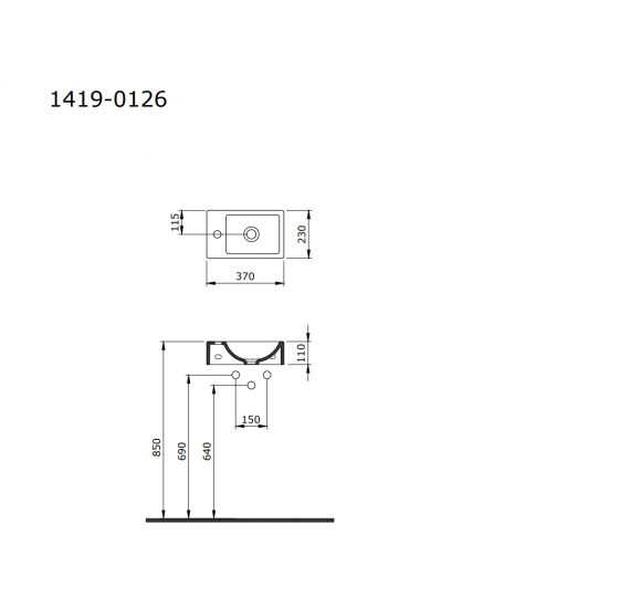 Bocchi Milano pastatomas/pakabinamas praustuvas 37cm (dešinė)