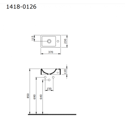 Bocchi Milano pastatomas/pakabinamas praustuvas 37cm (kairė)