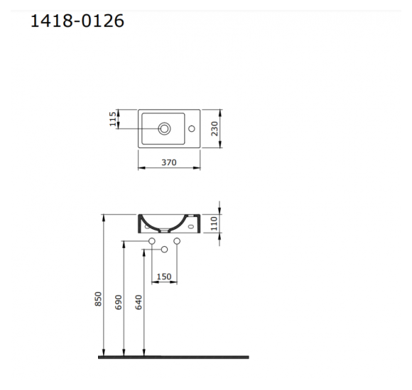 Bocchi Milano pastatomas/pakabinamas praustuvas 37cm (kairė)