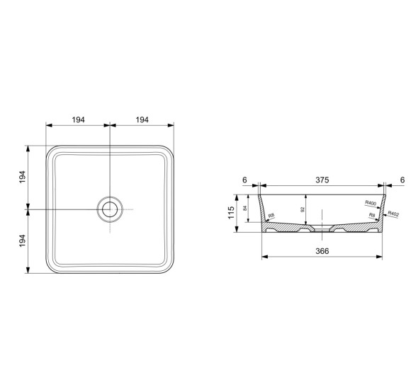 Bocchi Sottile ant stalviršio pastatomas praustuvas 38x38cm
