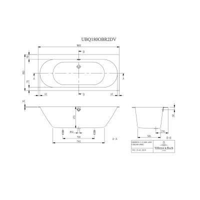 Villeroy & Boch vonia Oberon 2.0 1800 x 800 su kojelėmis ir sifonu