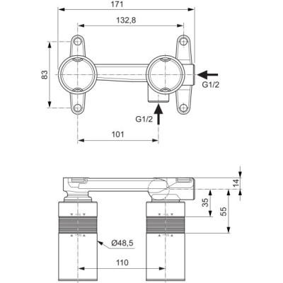 Universali potinkinė praustuvo maišytuvo dalis, A1313NU