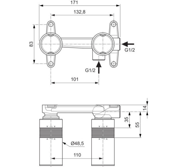 Universali potinkinė praustuvo maišytuvo dalis, A1313NU