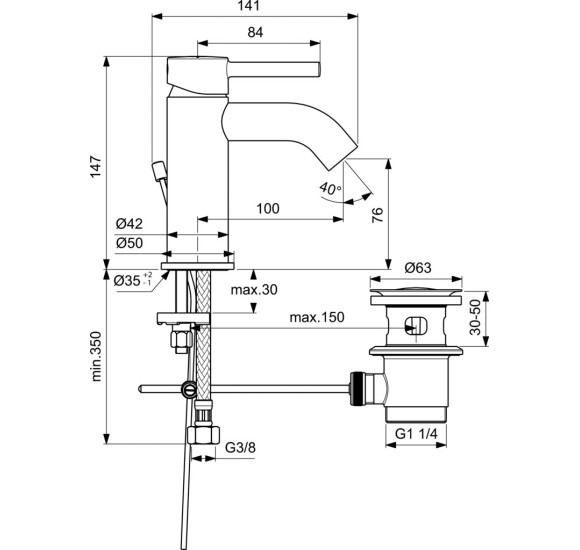 CERALINE maišytuvas praustuvui su dugno vožtuvu, BC193AA