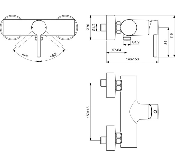 Ideal Standard Ceraline dušo maišytuvas, chromo spalvos, BC200AA