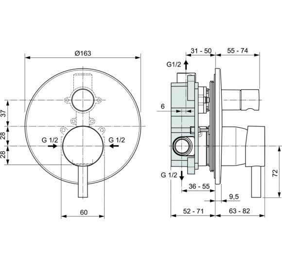 Ideal Standard Ceraline potinkinis vonios ir dušo maišytuvas, komplekte su potinkine dalimi