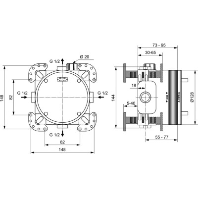 EASY-BOX sieninio dušo/vonios maišytuvo potinkinė dėžutė montavimui, A1000NU