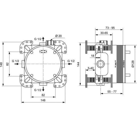 EASY-BOX sieninio dušo/vonios maišytuvo potinkinė dėžutė montavimui, A1000NU