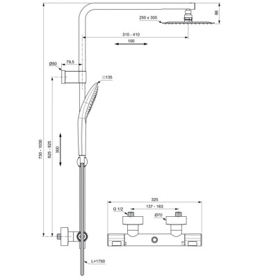 Ideal Standard CERATHERM T100 (A7705AA) termostatinė dušo sistema, chromo spalvos