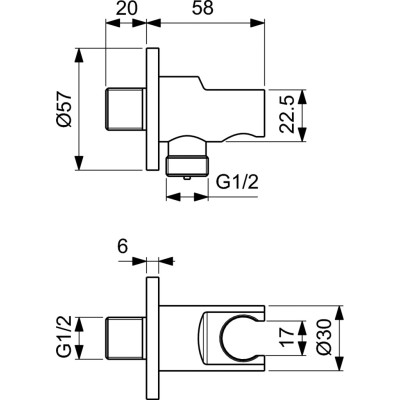 Ideal Standard dušo žarnos pajungimo alkūnė su laikikliu, chromo sp., BC807AA