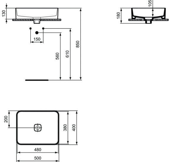 Ideal Standard STRADA II ant stalviršio statomas praustuvas 50x40cm (500 x 400 x 180)