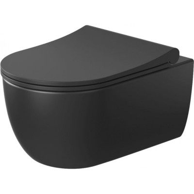 Bocchi V-Tondo pakabinamas klozetas "Rimless" su švelniai nusileidžiančiu dangčiu, juodos matinės spalvos