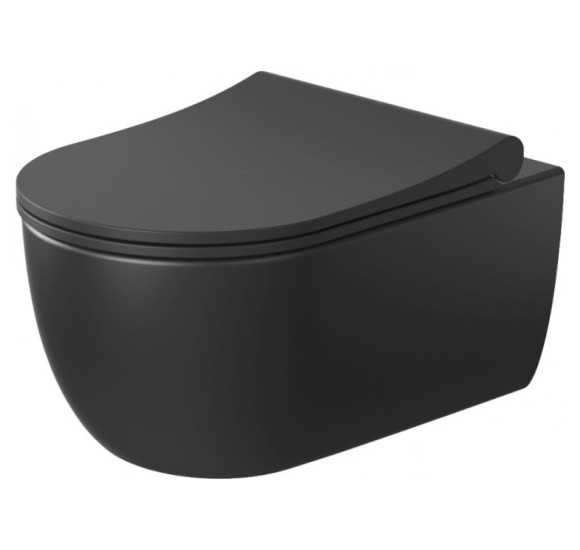 Bocchi V-Tondo pakabinamas klozetas "Rimless" su švelniai nusileidžiančiu dangčiu, juodos matinės spalvos