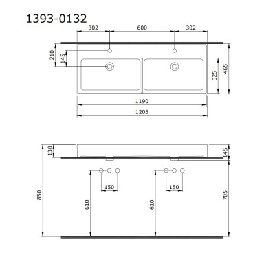 Bocchi Milano dvigubas praustuvas 120 cm