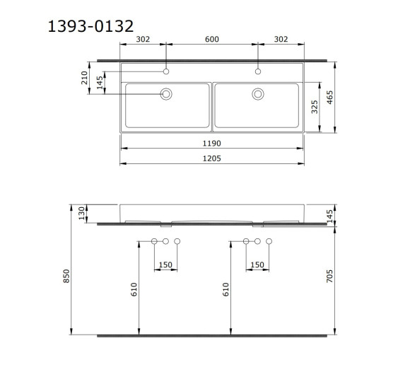 Bocchi Milano dvigubas praustuvas 120 cm