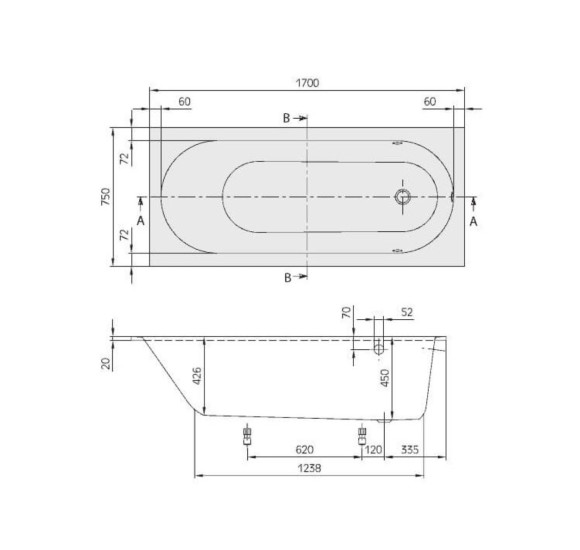 Masažinė vonia Villeroy&Boch Oberon 170x75 su Koller Nano-Future masažo sistema