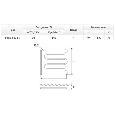 Elonika džiovintuvas EN 50 x 62 SL dešinė