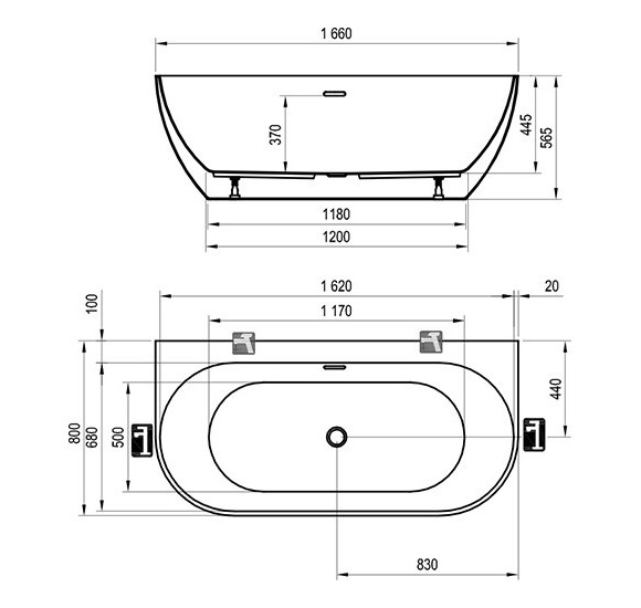 Ravak Freedom Wall 166x80cm, juoda vonia, glaudžiama prie sienos, akrilas