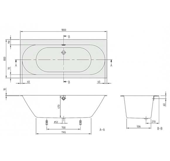 Masažinė vonia Villeroy&Boch Oberon 180x80 2.0 su Koller Super Lux masažo sistema