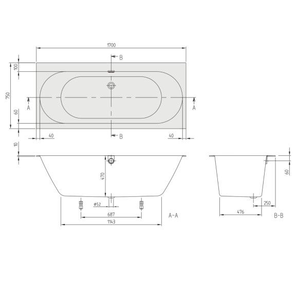 Masažinė vonia Villeroy&Boch Oberon 170x75 2.0 su Koller Super Lux masažo sistema
