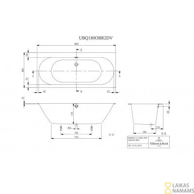 Masažinė vonia Villeroy&Boch Oberon 2.0 180x80 su Koller Nano-Future masažo sistema