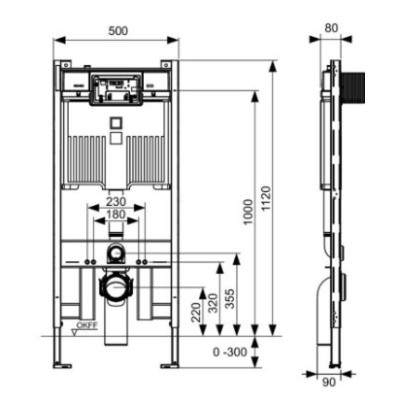 Potinkinis WC rėmas Tece (8 cm storio) su redukcija ir tarpine