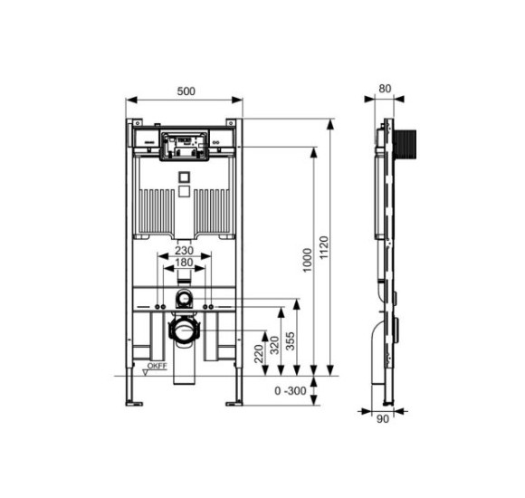 Potinkinis WC rėmas Tece (8 cm storio) su redukcija ir tarpine