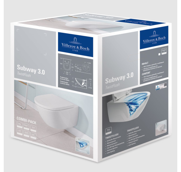 Villeroy&Boch Subway 3.0 "Twist flush" pakabinamas klozetas su dangčiu 4670TS01
