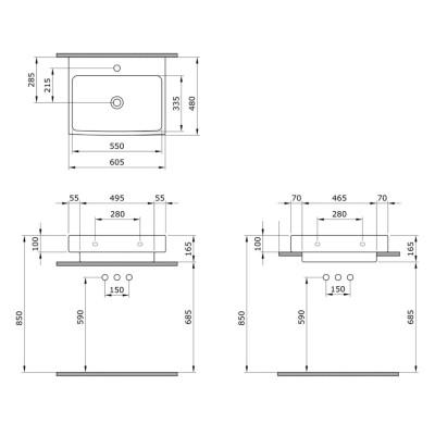 Bocchi Scala pakabinamas/įleidžiamas praustuvas 605x480