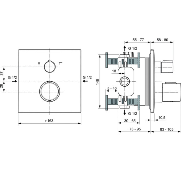 Ideal Standard Ceratherm C100 potinkinis termostatinis maišytuvas, A7522XG