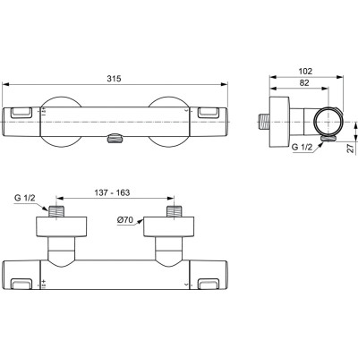 Ideal Standard Ceratherm T25 termostatinis dušo maišytuvas, A7201XG
